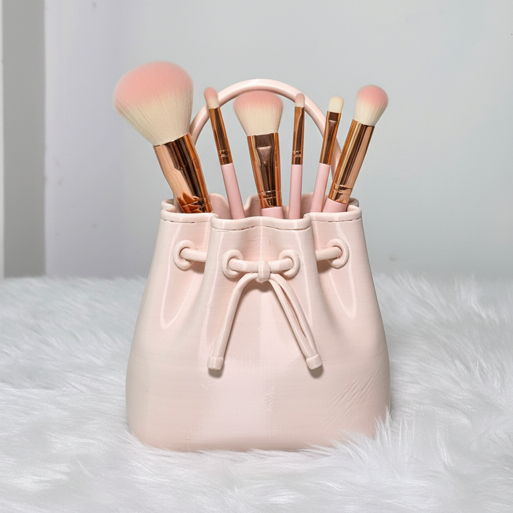 Bag shaped makeup holder with brushes 